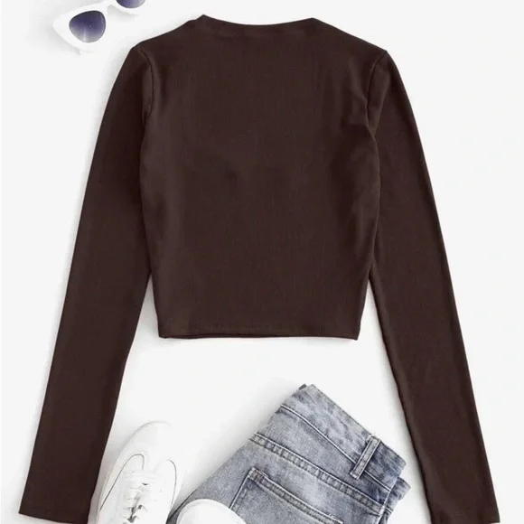 SHEIN Brown Scoop Neck Shirt - Picture 2 of 5